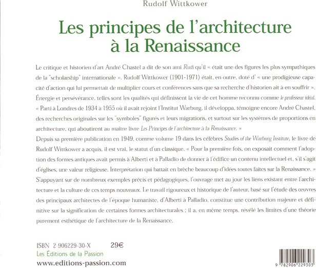Quatrième de couverture de « LES PRINCIPES DE L'ARCHITECTURE A LA RENAISSANCE »