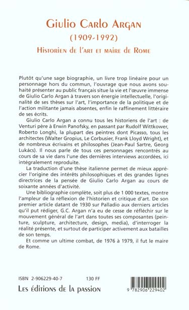 Quatrième de couverture de « GIULIO CARLO ARGAN »