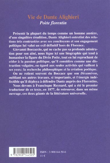 Quatrième de couverture de « VIE DE DANTE ALIGHIERI (LA) »