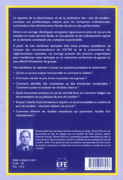 Quatrième de couverture de « SECURISEZ VOS PRIX DE TRANSFERT »