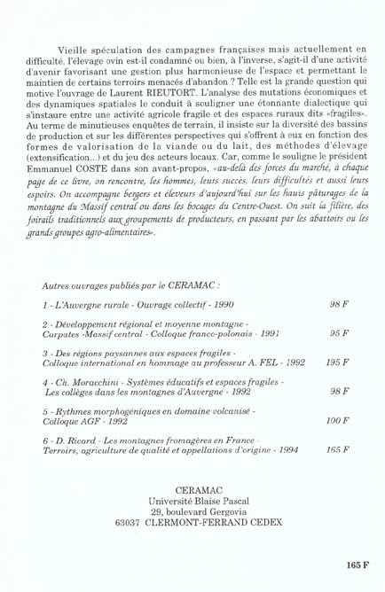 Quatrième de couverture de « ELEVAGE OVIN EN FRANCE »
