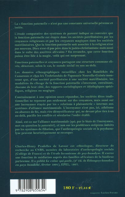 Quatrième de couverture de « INCROYANCE ET PATERNITES »