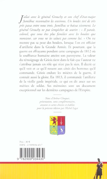 Quatrième de couverture de « MEMOIRES DU GENERAL GRIOIS 1812-1822 »