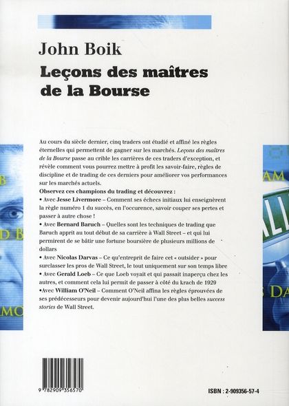 Quatrième de couverture de « LECONS DES MAITRES DE LA BOURSE »