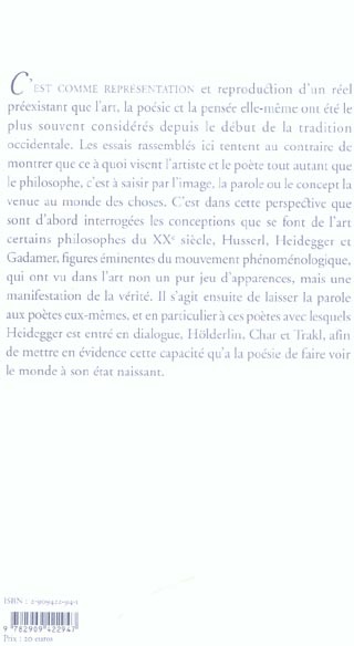 Quatrième de couverture de « A LA NAISSANCE DES CHOSES - ART, POESIE ET PHILOSOPHIE »