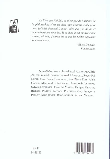 Quatrième de couverture de « TOMBEAU DE GILLES DELEUZE »