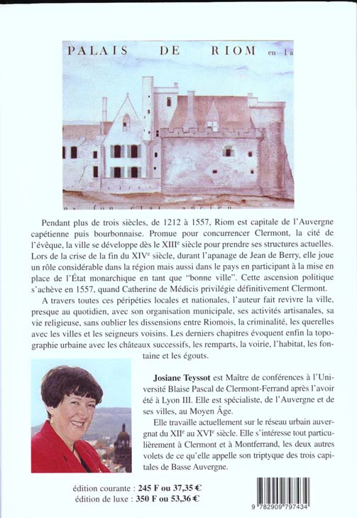Quatrième de couverture de « RIOM 1212-1557 CAPITALE ET BONNE VILLE D'AUVERGNE »