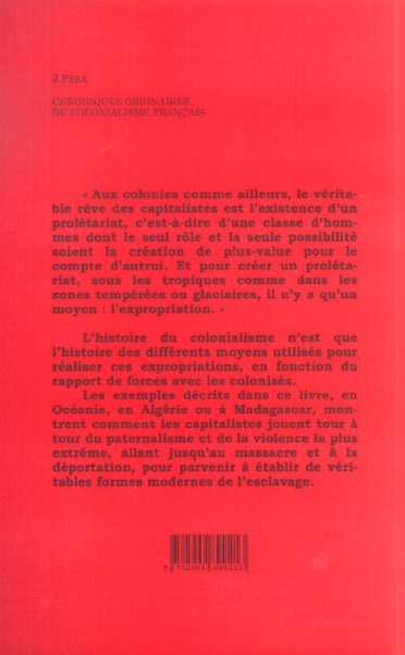 Quatrième de couverture de « CHRONIQUES ORDINAIRES DU COLONIALISME FRANCAIS »