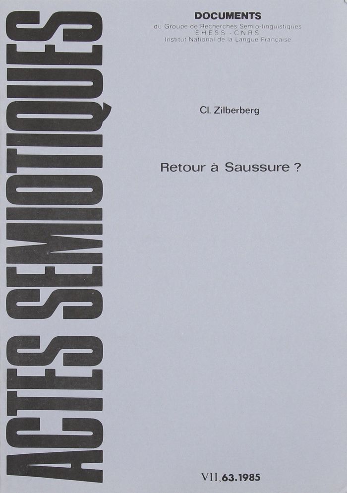 Couverture du livre « ACTES SEMIOTIQUES, DOCUMENT, N 63/1985 » de Claude Zilberberg, librairie Les Contes Infusés à Corte