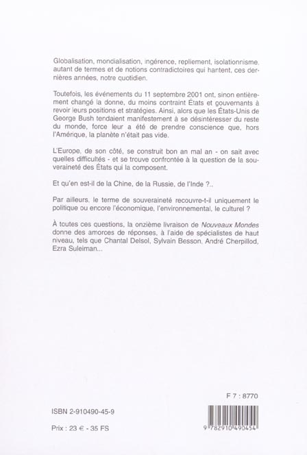 Quatrième de couverture de « NOUVEAUX MONDES N11(ETAT SOUVERAINETE) »