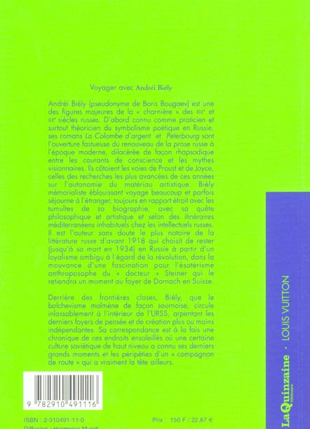 Quatrième de couverture de « VOYAGER AVEC ANDREI BIELY - LE COLLECTEUR D'ESPACES »