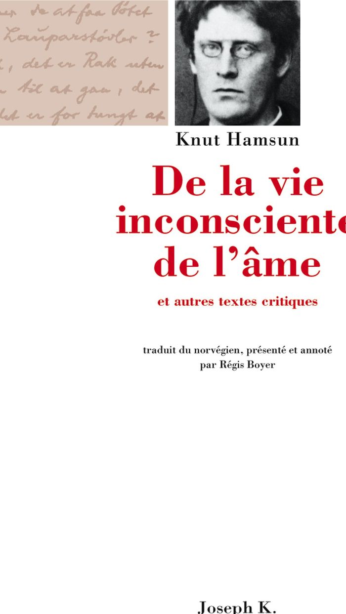 Couverture du livre « DE LA VIE INCONSCIENTE DE L'AME » de Knut Hamsun, librairie Les Contes Infusés à Corte