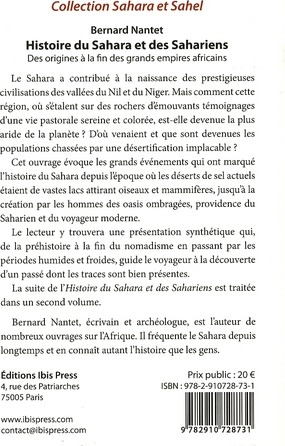 Quatrième de couverture de « HISTOIRE DU SAHARA ET DES SAHARIENS - DES ORIGINES A LA FIN DES GRANDS EMPIRES AFRICAINS »