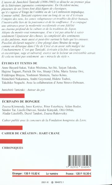 Quatrième de couverture de « EUROPE JUNICHIRO TANIZAKI N871 - 872 »