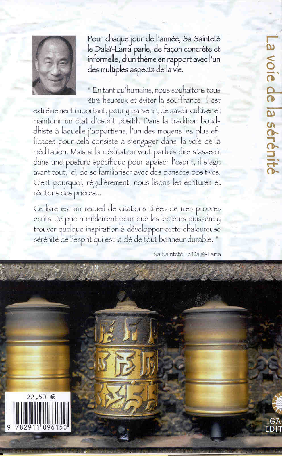 Quatrième de couverture de « VOIE DE LA SERENITE - MEDITATIONS QUOTID. »