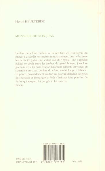 Quatrième de couverture de « MONSIEUR DE NON JUAN »