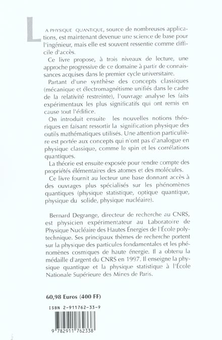 Quatrième de couverture de « INTRODUCTION A LA PHYSIQUE QUANTIQUE »