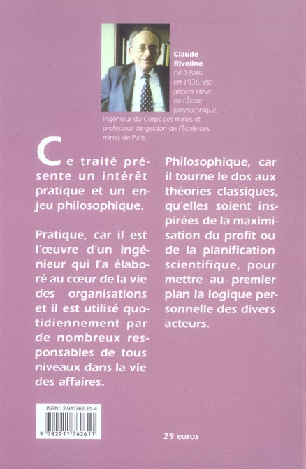 Quatrième de couverture de « EVALUATION DES COUTS - ELEMENTS D'UNE THEORIE DE LA GESTION »