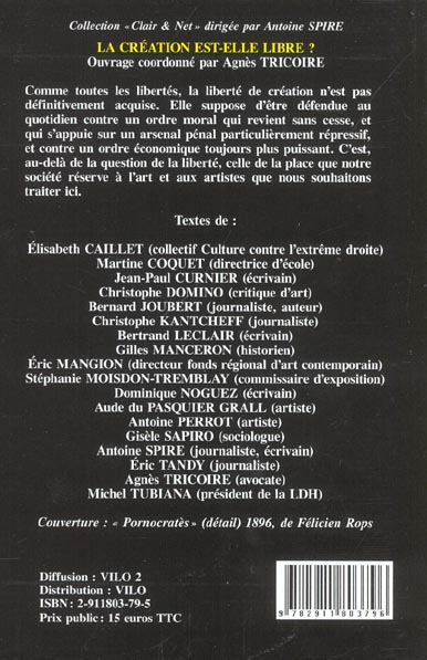 Quatrième de couverture de « LA CREATION EST-ELLE LIBRE ? - LIGUE DES DROITS DE L'HOMME »