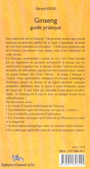 Quatrième de couverture de « GINSENG - GUIDE PRATIQUE »