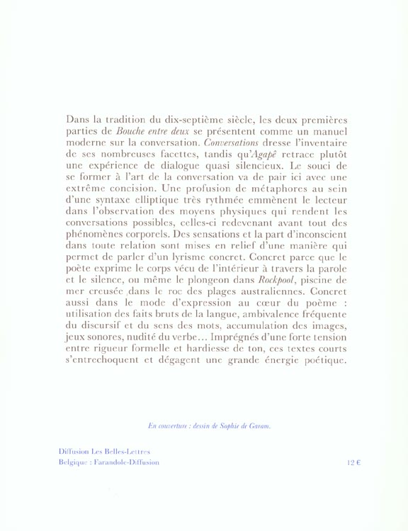 Quatrième de couverture de « BOUCHE ENTRE DEUX »