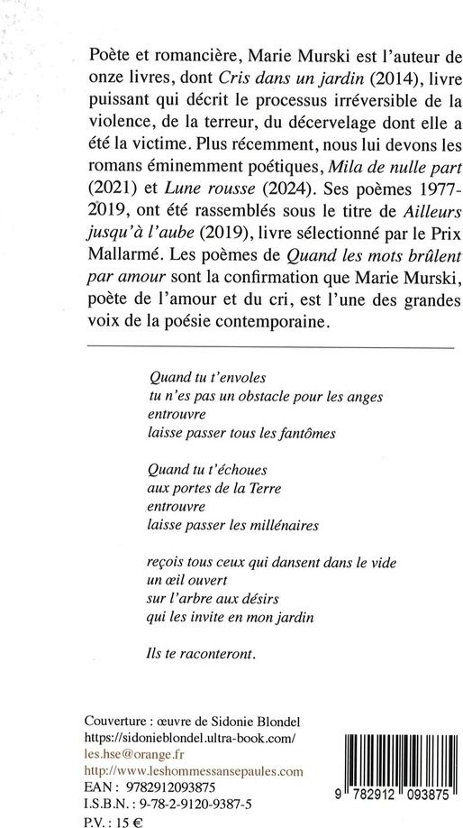 Quatrième de couverture de « Quand les mots brûlent par amour »