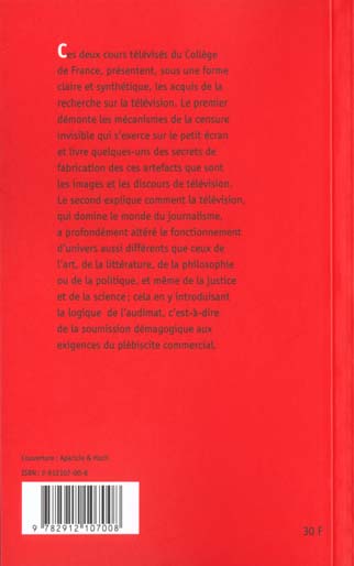 Quatrième de couverture de « SUR LA TELEVISION »