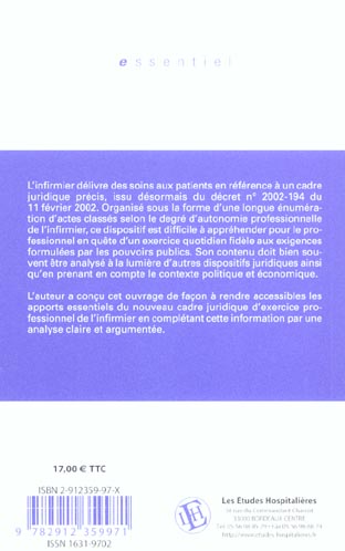 Quatrième de couverture de « L'INFIRMIER ET SON NOUVEAU CADRE DE COMPETENCES »