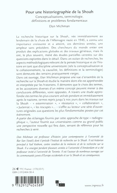 Quatrième de couverture de « POUR UNE HISTORIOGRAPHIE DE LA SHOAH »
