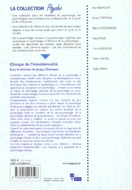 Quatrième de couverture de « CLINIQUE DE L'INTENTIONNALITE »
