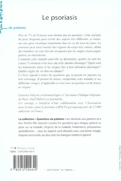 Quatrième de couverture de « LE PSORIASIS »