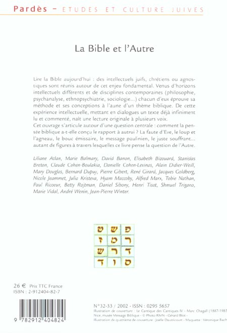 Quatrième de couverture de « LA BIBLE ET L'AUTRE »