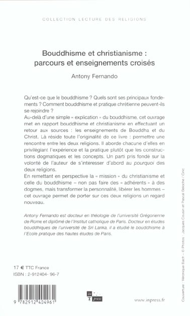 Quatrième de couverture de « BOUDDHISME ET CHRISTIANISME : PARCOURS ET ENSEIGNEMENTS CROISES »