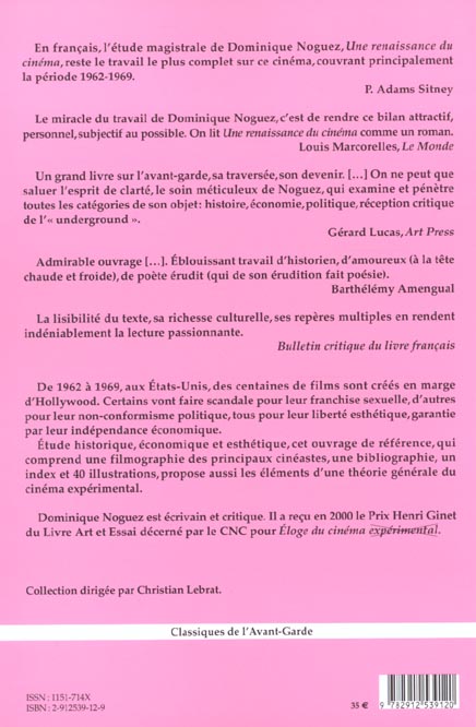 Quatrième de couverture de « UNE RENAISSANCE DU CINEMA - LE CINEMA UNDERGROUND »
