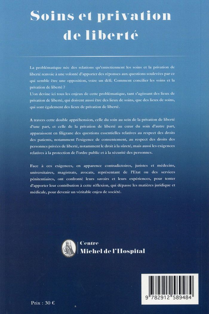 Quatrième de couverture de « SOINS ET PRIVATION DE LIBERTE »