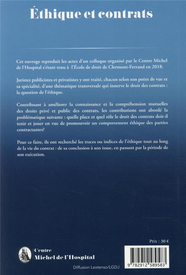 Quatrième de couverture de « ETHIQUE ET CONTRATS - TOME 17 »