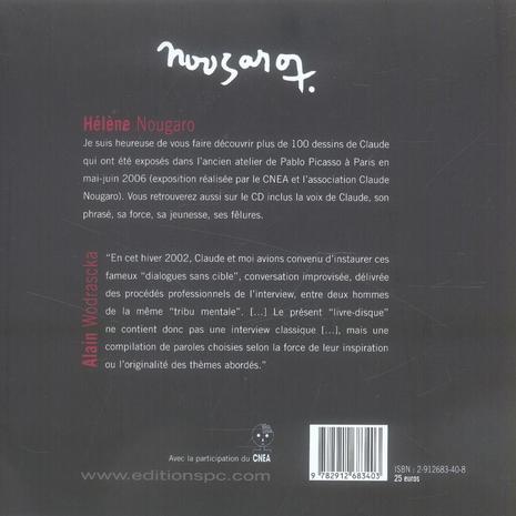 Quatrième de couverture de « NOUGARO DIALOGUES SANS CIBLE DESSINS INEDITS ET ARCHIVES SONORES »