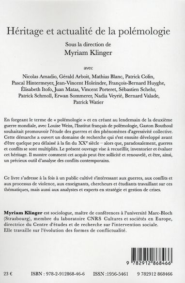 Quatrième de couverture de « HERITAGE ET ACTUALITE DE LA POLEMOLOGIE »