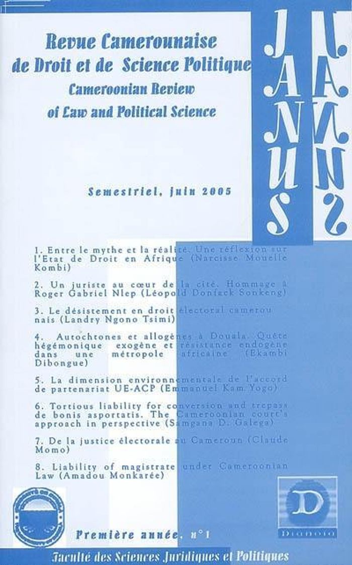 Couverture du livre « REVUE CAMEROUNAISE DE DROIT ET DE SCIENCE POLITIQUE (JANUS 1) - VOL01 - CAMEROONIAN REVIEW OF LAW AN » de Xxx, librairie Les Contes Infusés à Corte