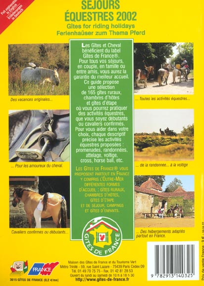 Quatrième de couverture de « SEJOURS EQUESTRES 2002 »