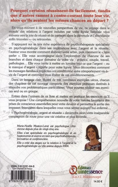 Quatrième de couverture de « PSYCHOGENEALOGIE. RELATION A L'ARGENT ET REUSSITE »