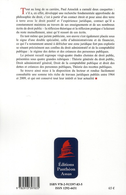 Quatrième de couverture de « ETUDES DE DROIT PUBLIC »