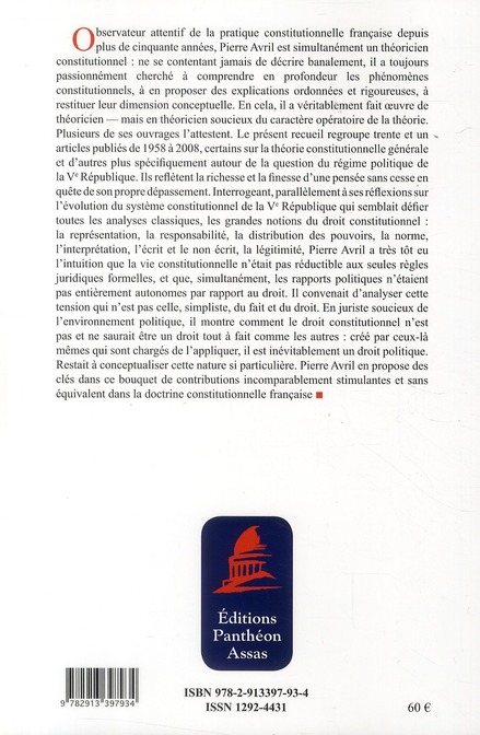 Quatrième de couverture de « ECRITS DE THEORIE CONSTITUTIONNELLE ET DE DROIT POLITIQUE »
