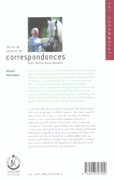 Quatrième de couverture de « NOTES ET CORRESPONDANCES - AVEC MAITRE NUNO OLIVEIRA »