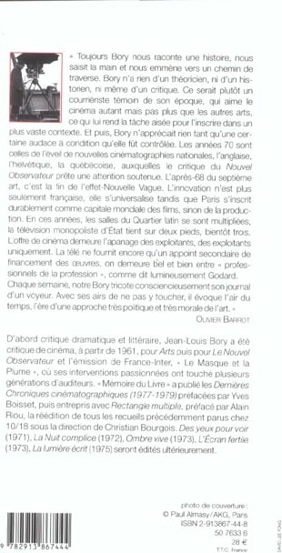 Quatrième de couverture de « L'OBSTACLE ET LA GERBE - CHRONIQUES CINEMATOGRAPHIES 1973-1974 »