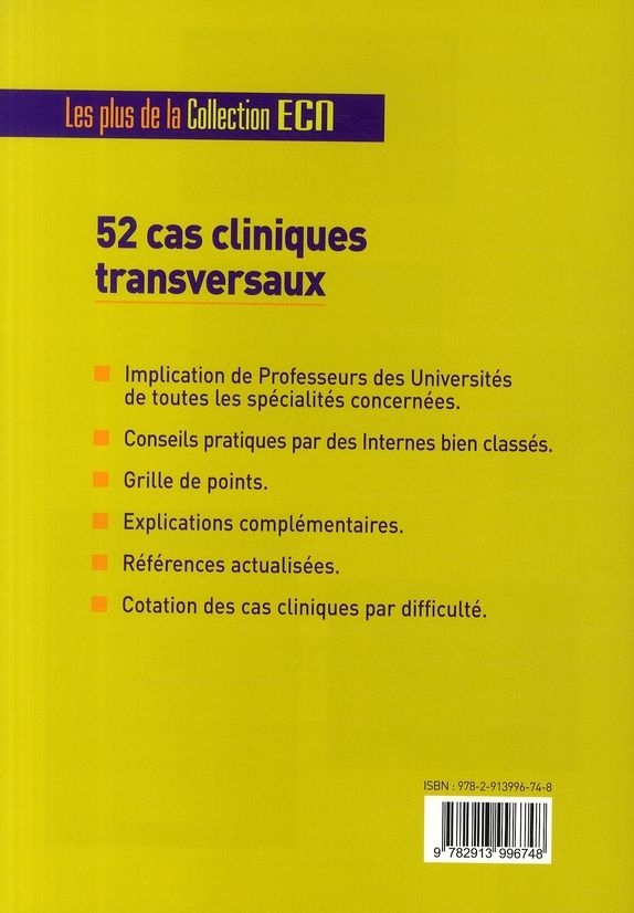 Quatrième de couverture de « 52 CAS CLINIQUES TRANSVERSAUX »