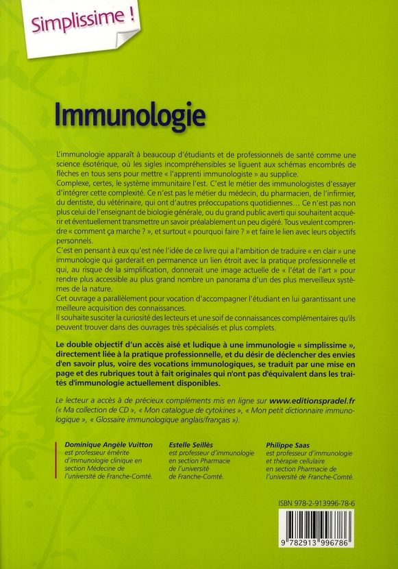 Quatrième de couverture de « IMMUNOLOGIE - SIMPLISSIME ! »