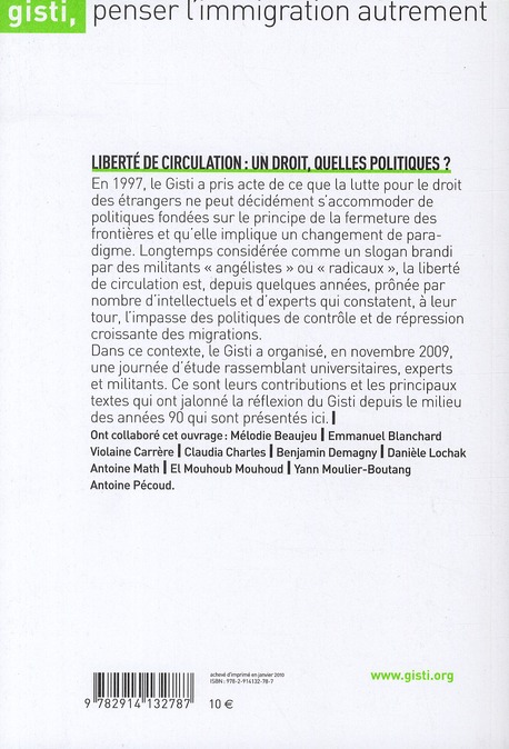 Quatrième de couverture de « LIBERTE DE CIRCULATION : UN DROIT, QUELLES POLITIQUES ? »