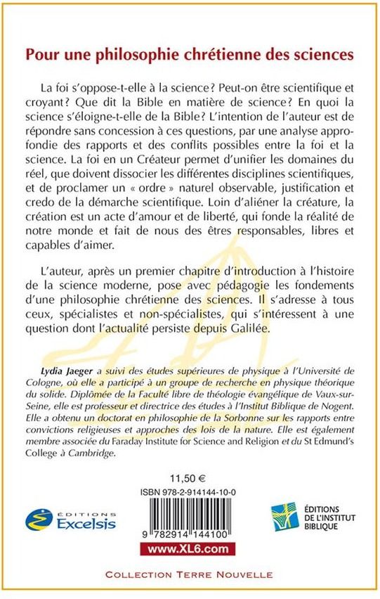 Quatrième de couverture de « POUR UNE PHILOSOPHIE CHRETIENNE DES SCIENCES »