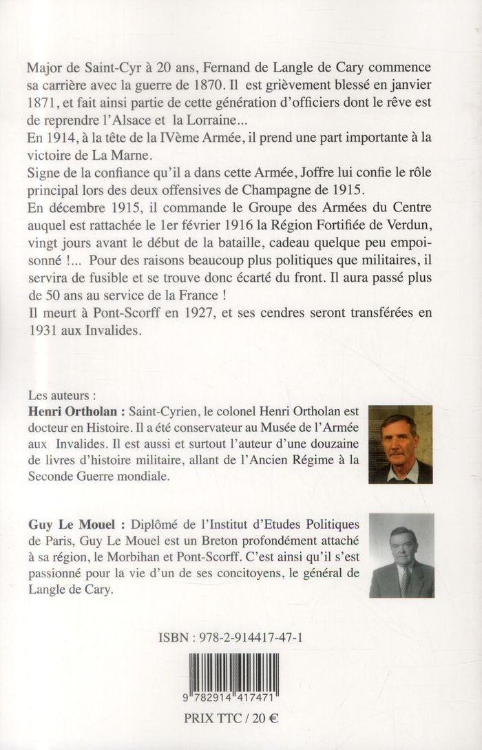 Quatrième de couverture de « LE GENERAL DE LANGLE DE CARY »